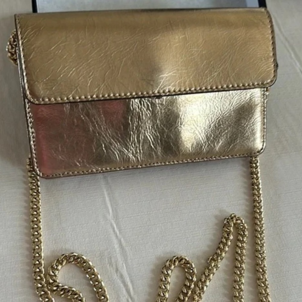 Banana Republic Gold Leather Crossbody Bag with Chain Strap